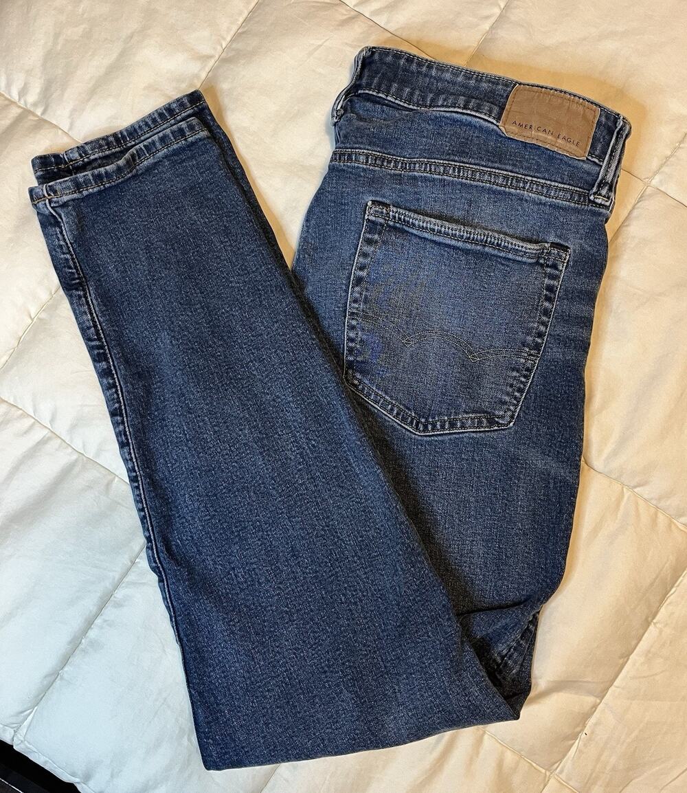 American Eagle Original Straight Mens 34x32 Blue Airflex+ Jeans Stretch
